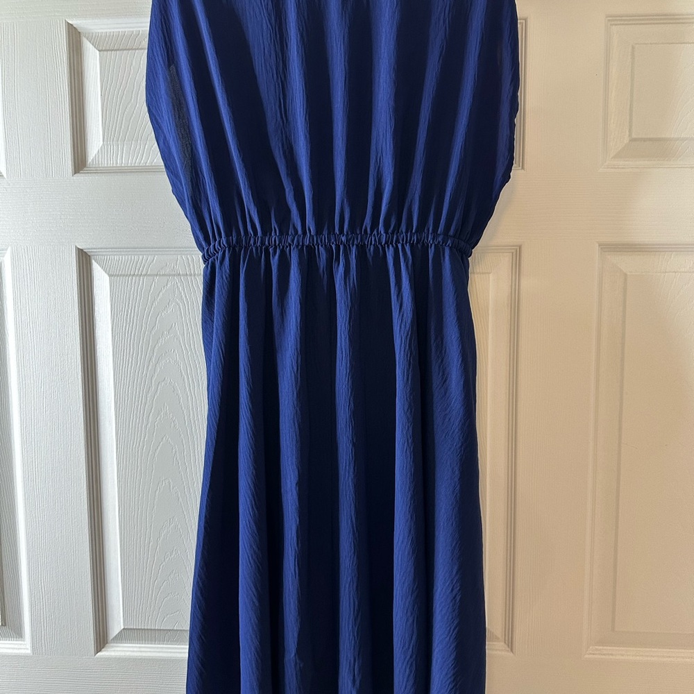Women’s Torrid elegant Navy Blue Midi Dress button front SZ 0 (12) L draw string - Picture 2 of 12